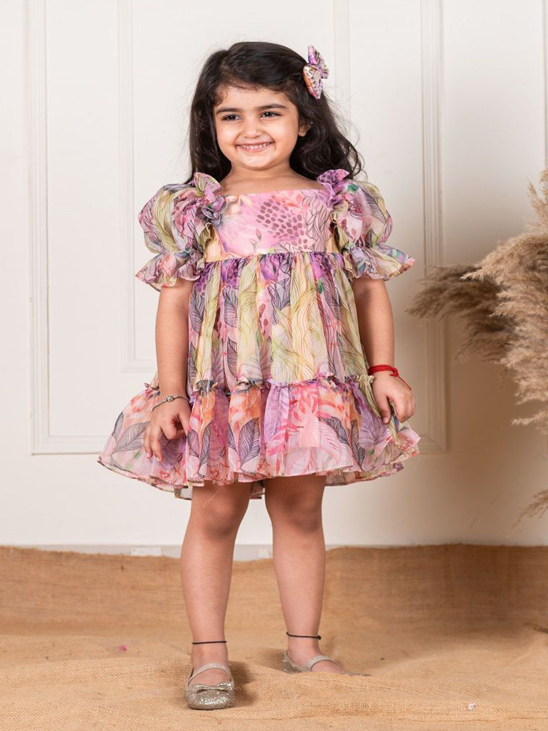 Li'l Angels Organza Abstract Print A-Line Dress