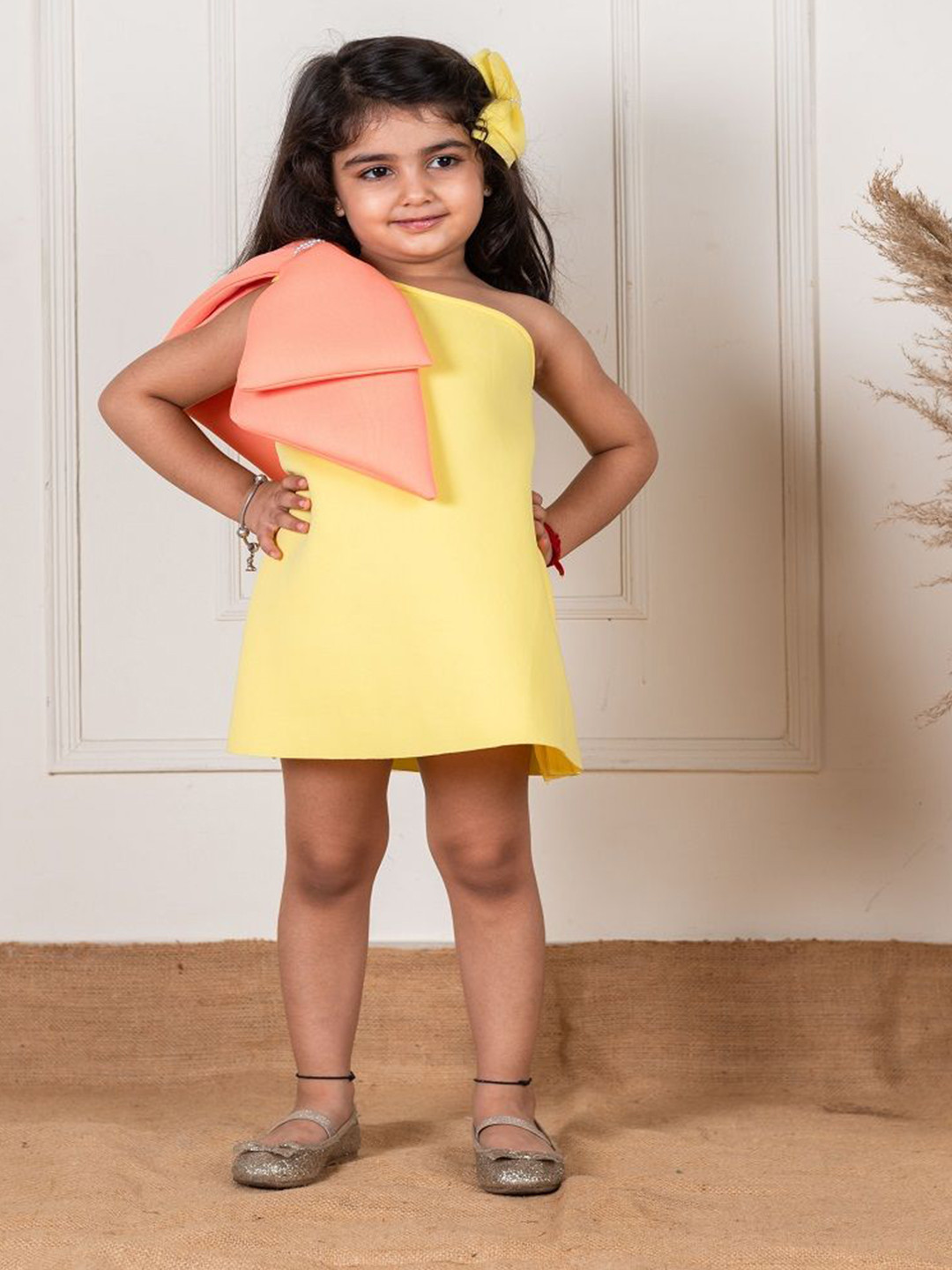 Li'l Angels Scuba One Shoulder Bow A-Line Dress