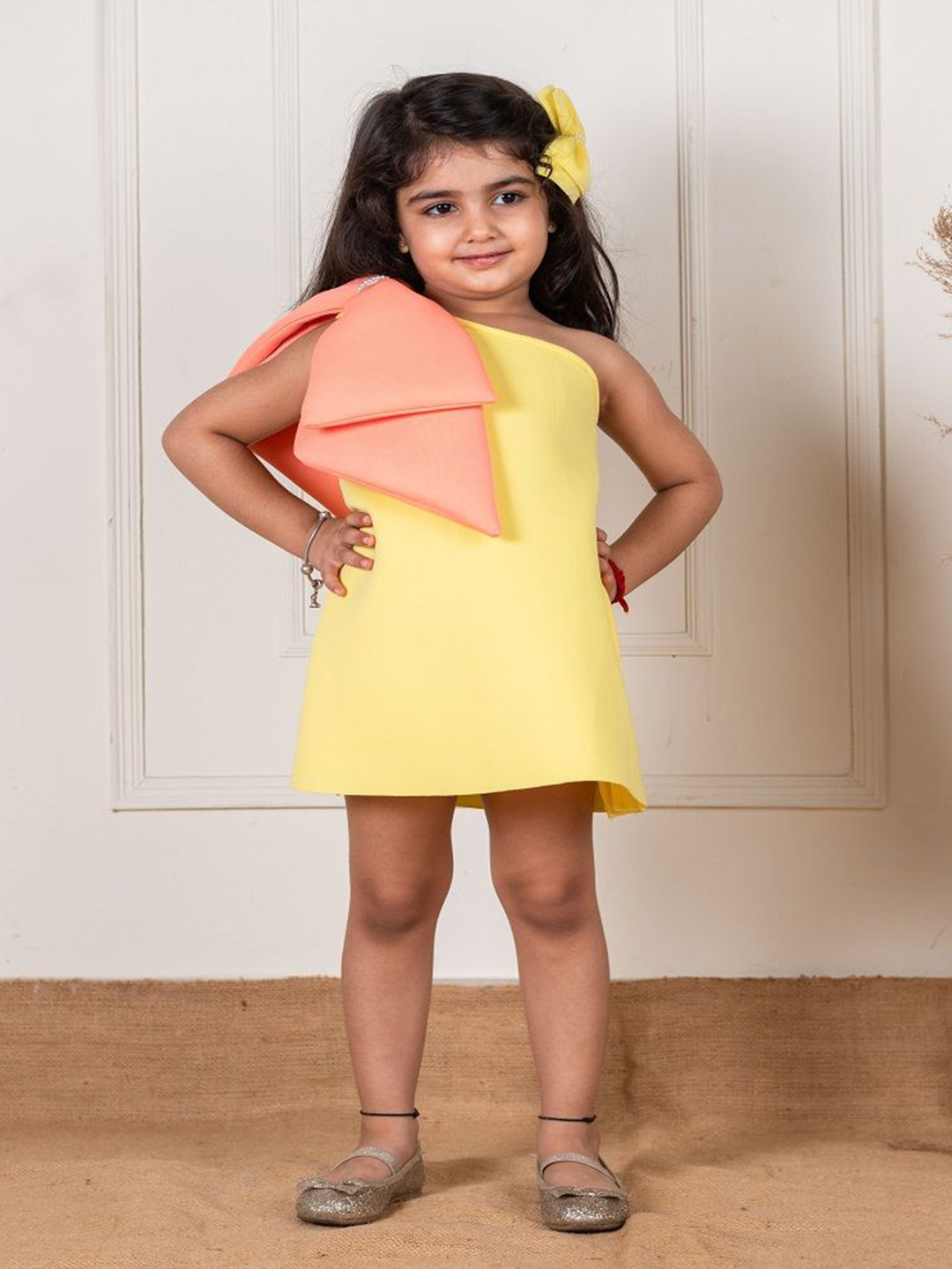 Li'l Angels Scuba One Shoulder Bow A-Line Dress