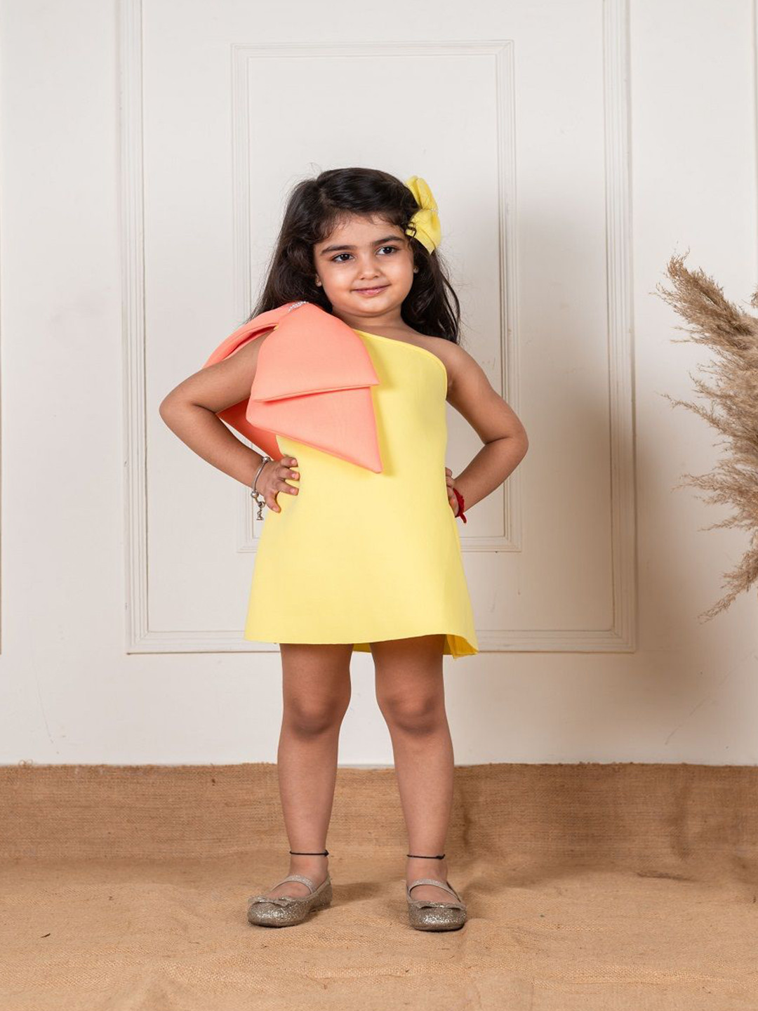 Li'l Angels Scuba One Shoulder Bow A-Line Dress