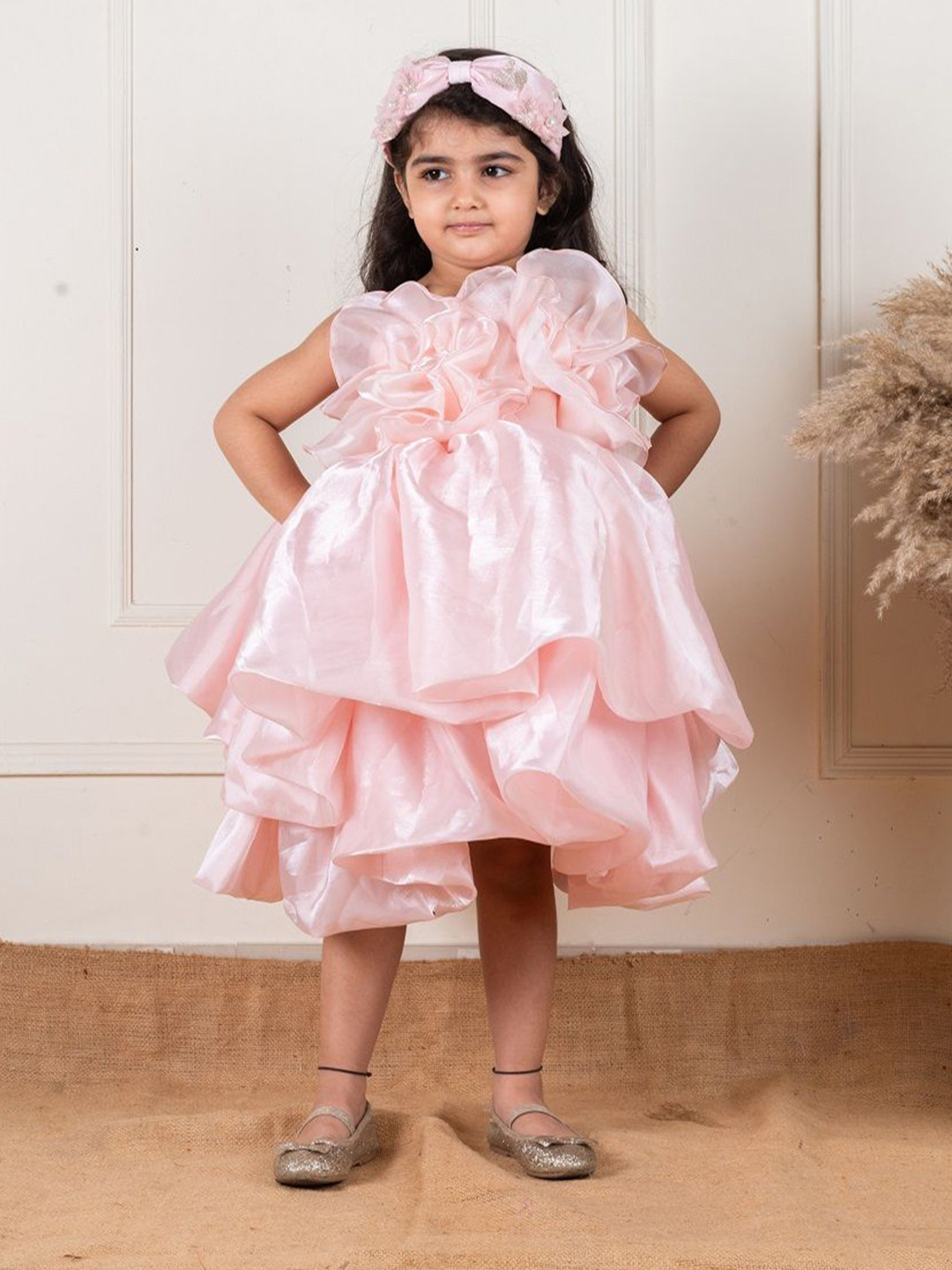 Li'l Angels Girls Shoulder Straps Satin Gown Midi Dress