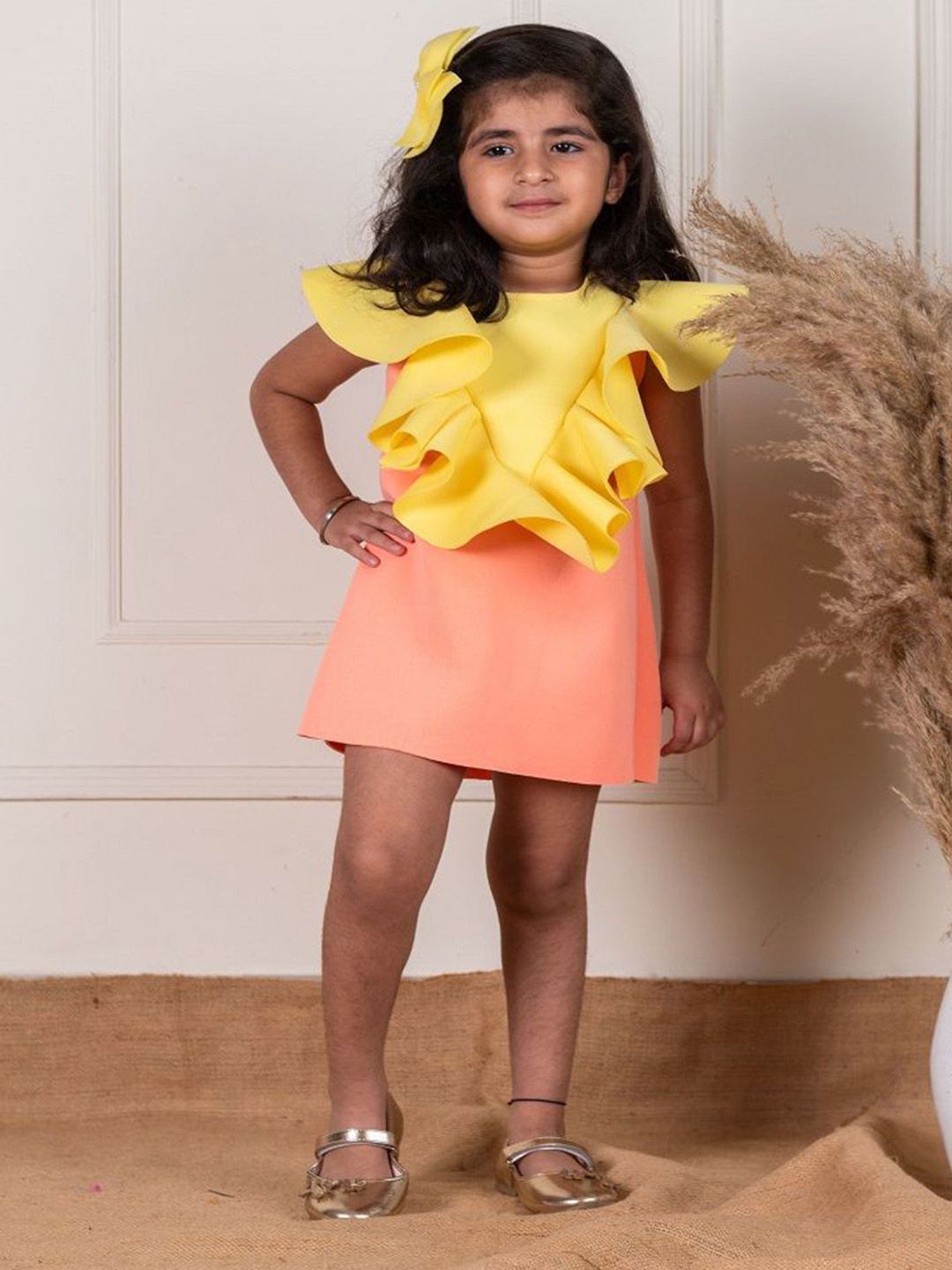 Li'l Angels Girls Flutter Sleeve Scuba Ruffle A-Line Dress