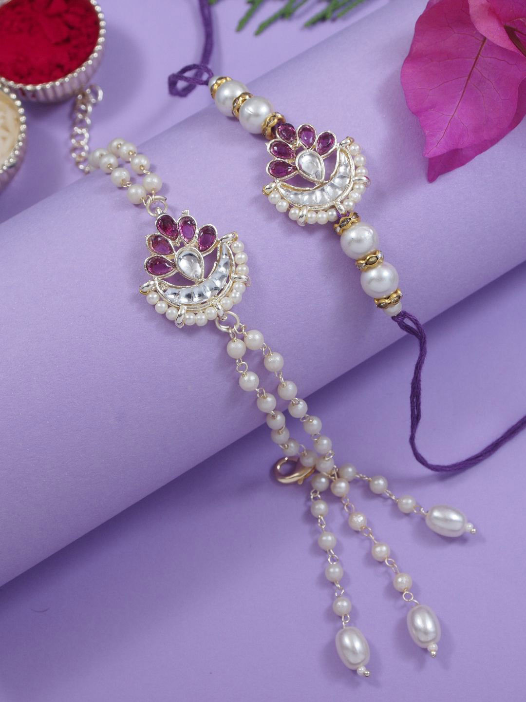 I Jewels Set Of 2 Bhaiya Bhabhi Lumba Rakhi Bracelet Set