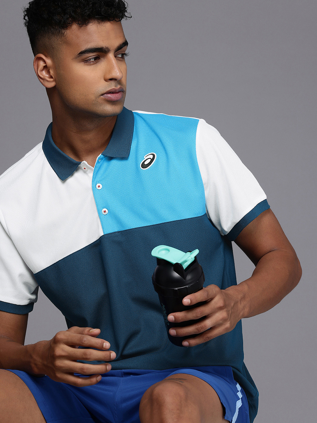 ASICS Men Colourblocked Polo Collar Quick-Dry Relaxed Fit T-shirt