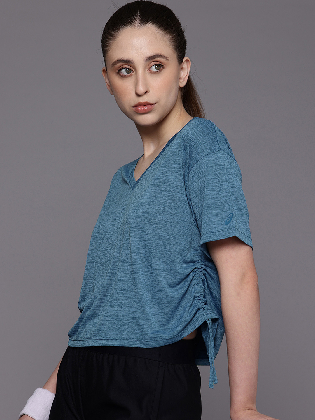 ASICS V-Neck Self Design Gathered Detail Training T-shirt