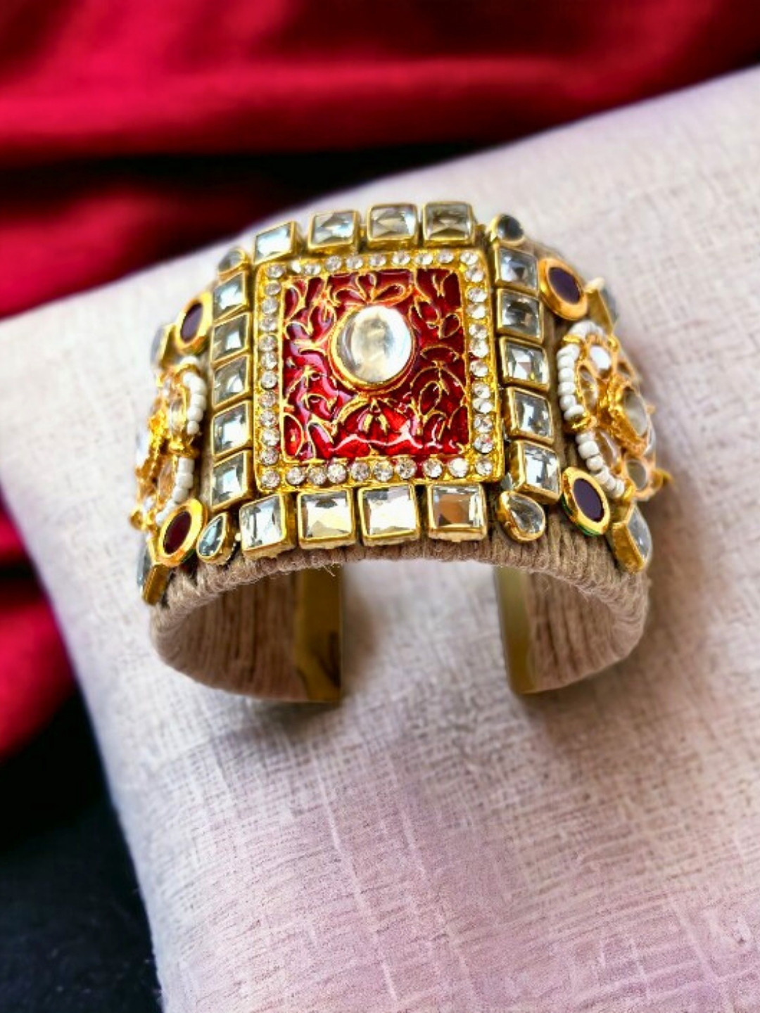 VIVAZS Gold-Plated Kundan Studded Cuff Bracelet