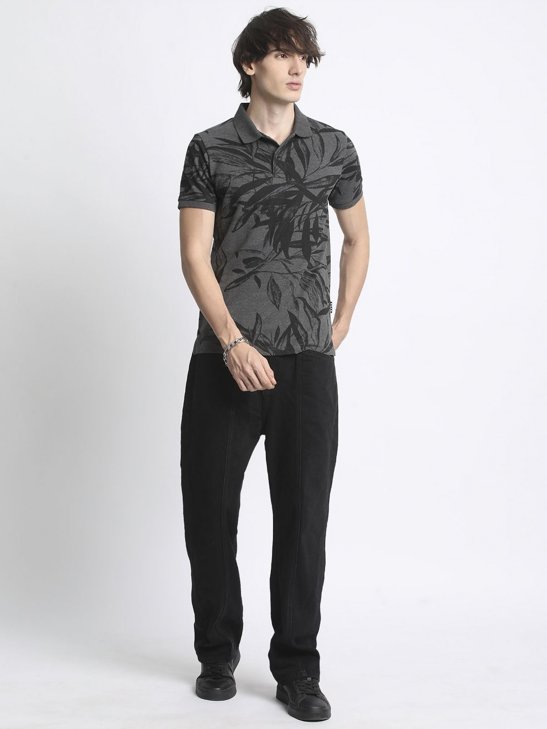 THE BEAR HOUSE Tropical Printed Polo Collar Pure Cotton T-Shirt