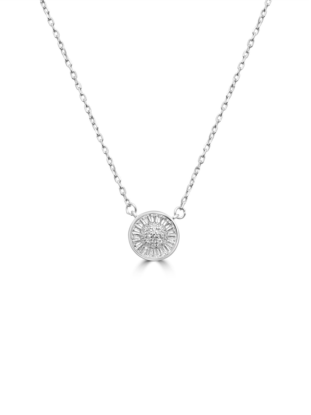 925 SILLER 925 Pure Silver Pave Cluster Round Pendant & Necklace