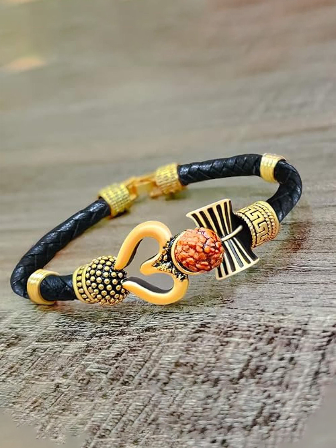 DN Creation Gold-Plated Shiva Trishul Damroo Kada Bracelet