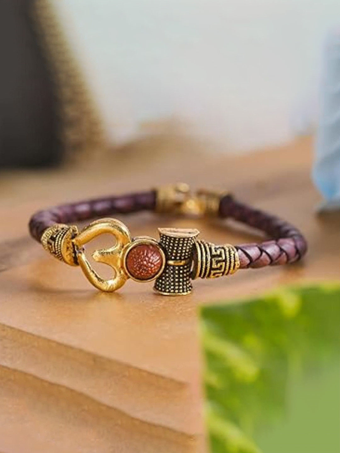 DN Creation Gold-Plated Shiva Trishul Damroo Kada Bracelet