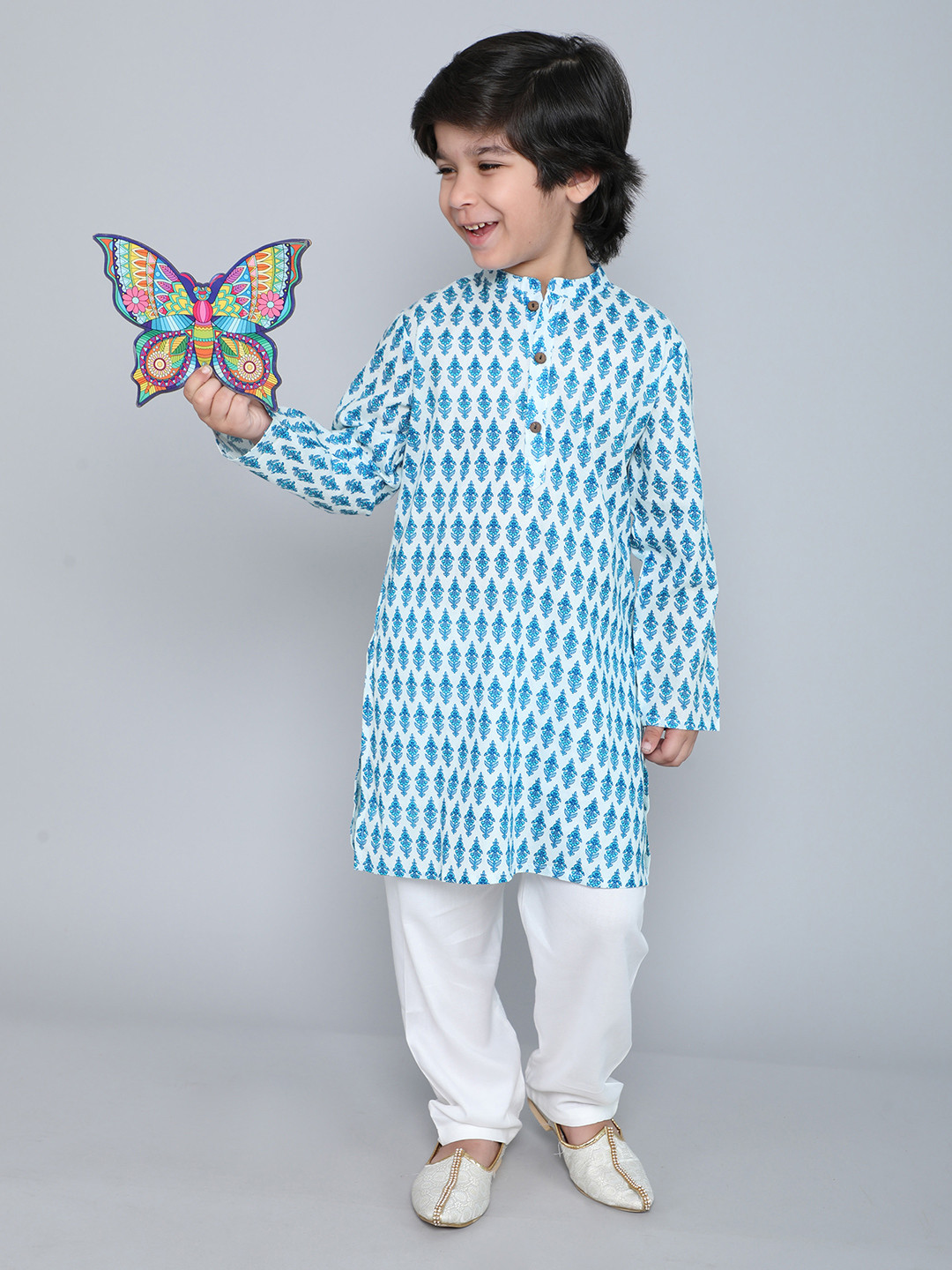 The Magic Wand Boys Floral Printed Straight Pure Cotton Kurta with Salwar