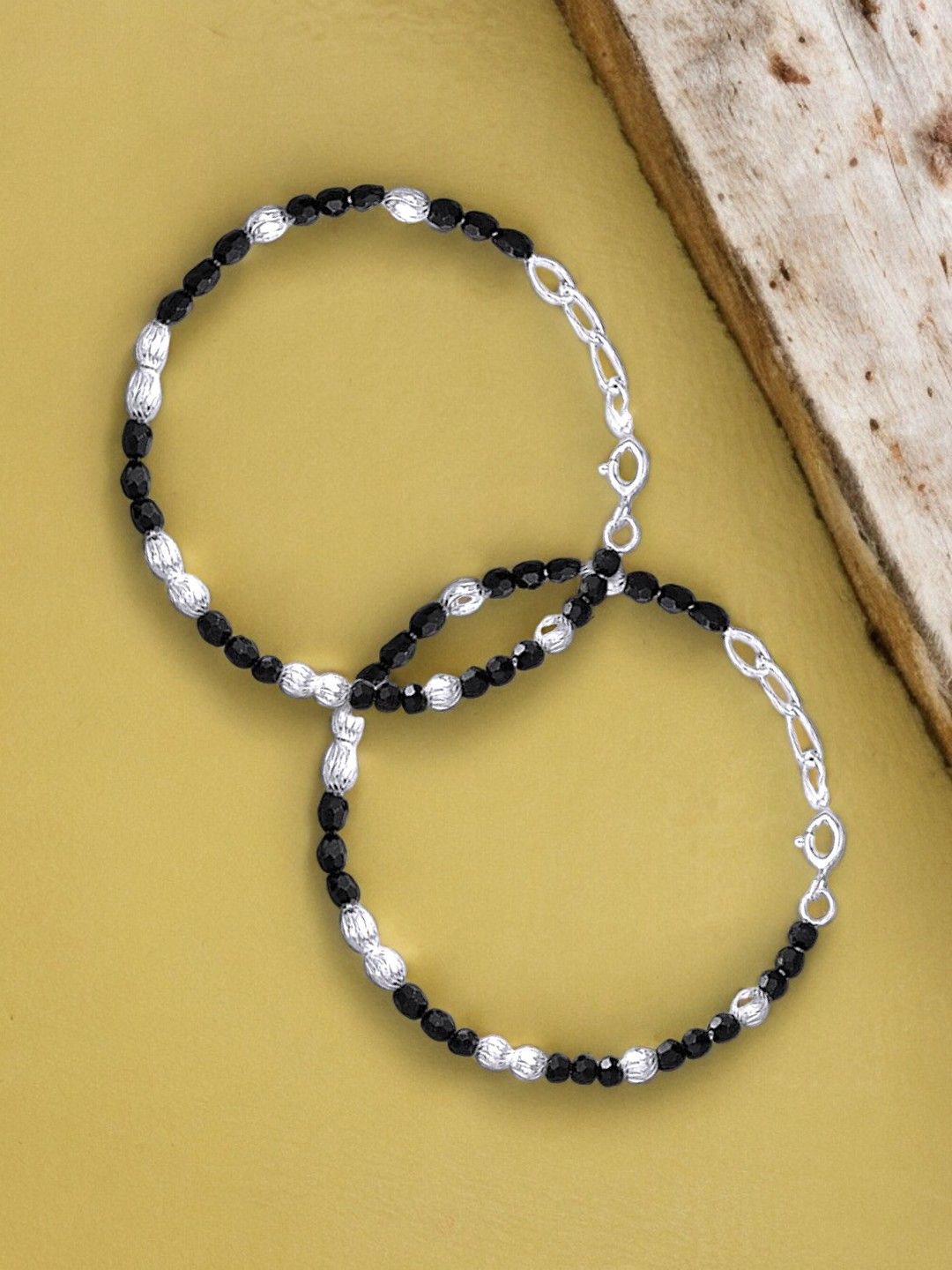 Taraash Kids Set Of 2 925 Sterling Silver Beaded Nazariya Link Bracelets