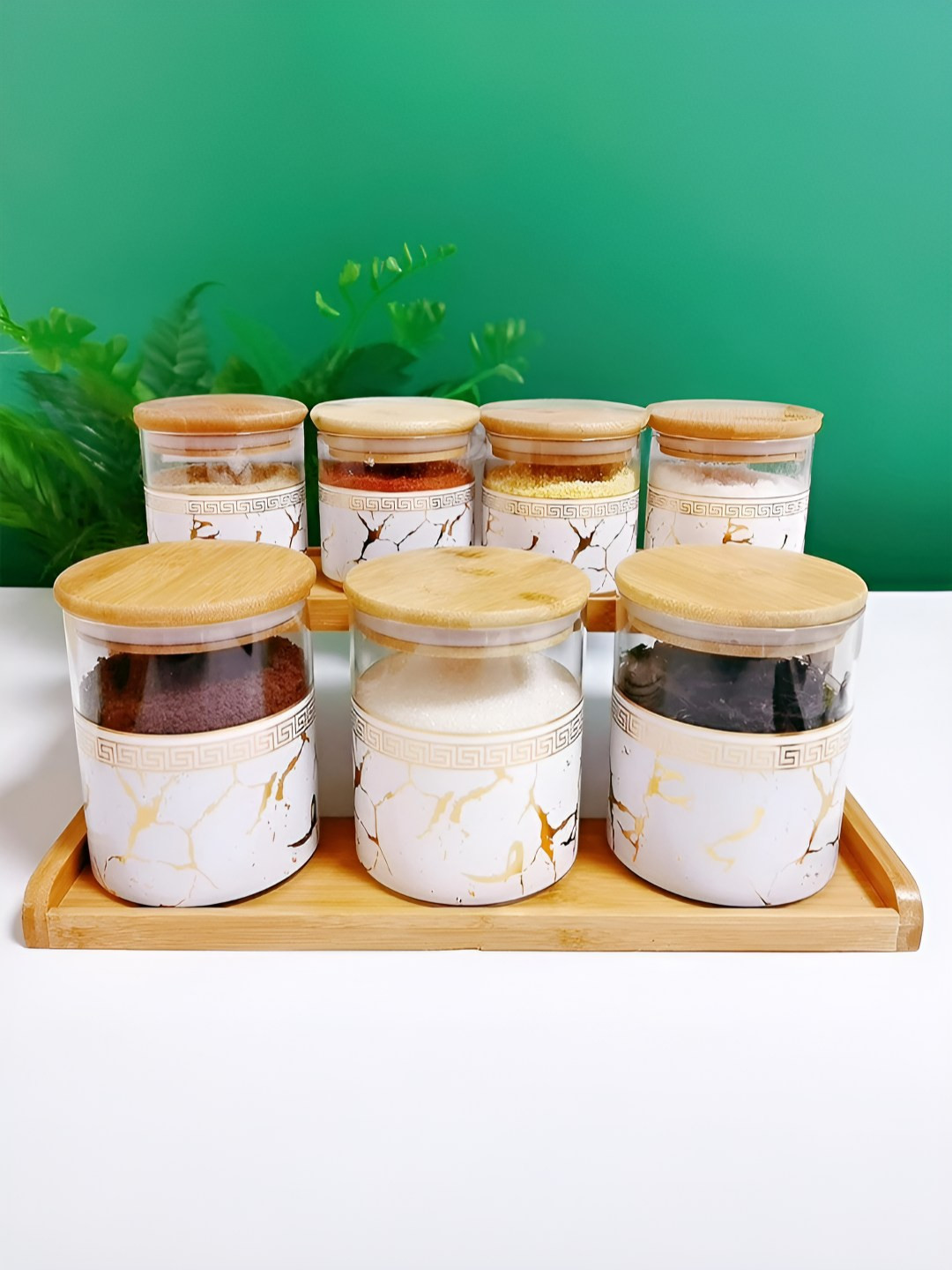 Kuber industries Transparent Abstract Borosilicate Glass 7 Piece Flip Top Fridge Container