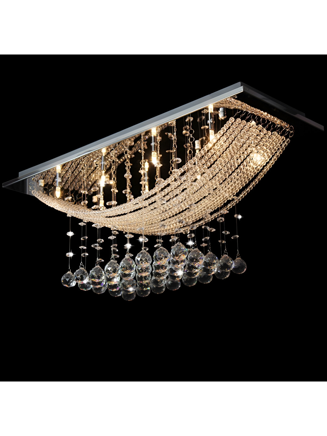 ganeshart Transparent Textured Crystal Glass Contemporary Rectangle Ceiling Lamp