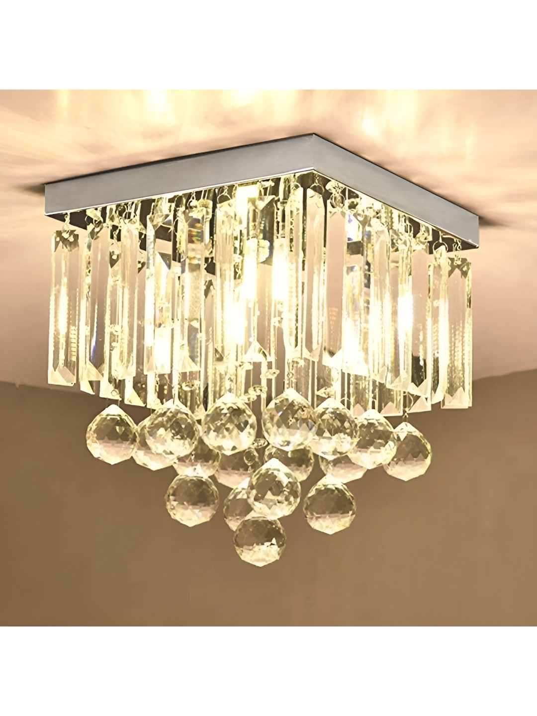 ganeshart Transparent & Silver-Toned  Glass Contemporary Square Ceiling Lamp