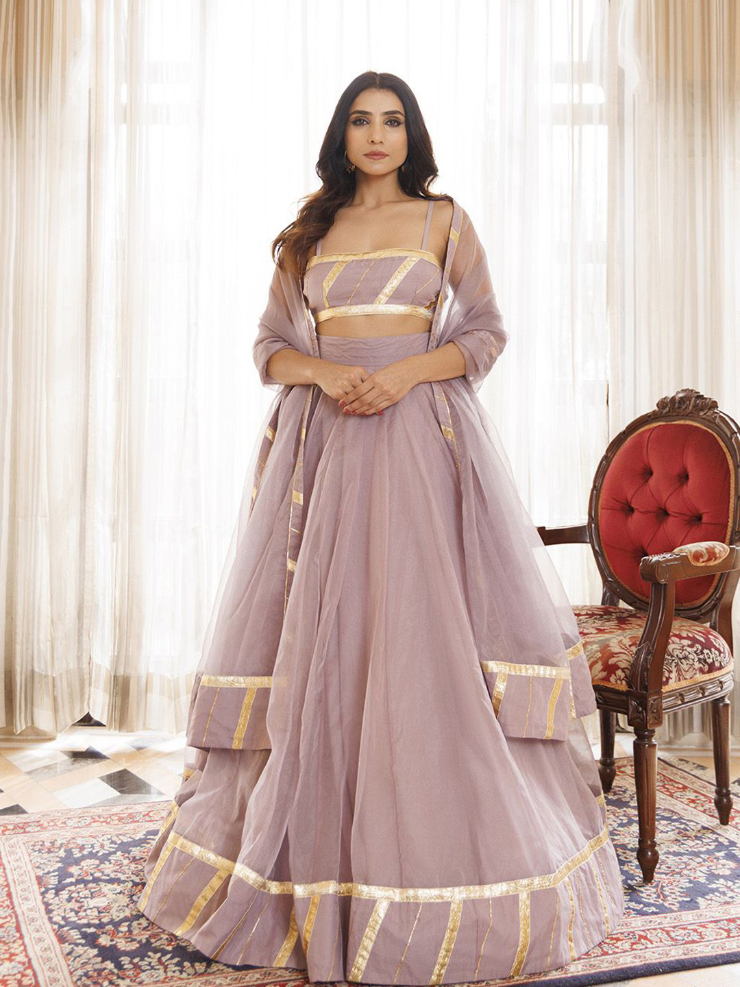 Ragavi Embroidered Shoulder Straps Organza Ready to Wear Lehenga & Blouse With Dupatta