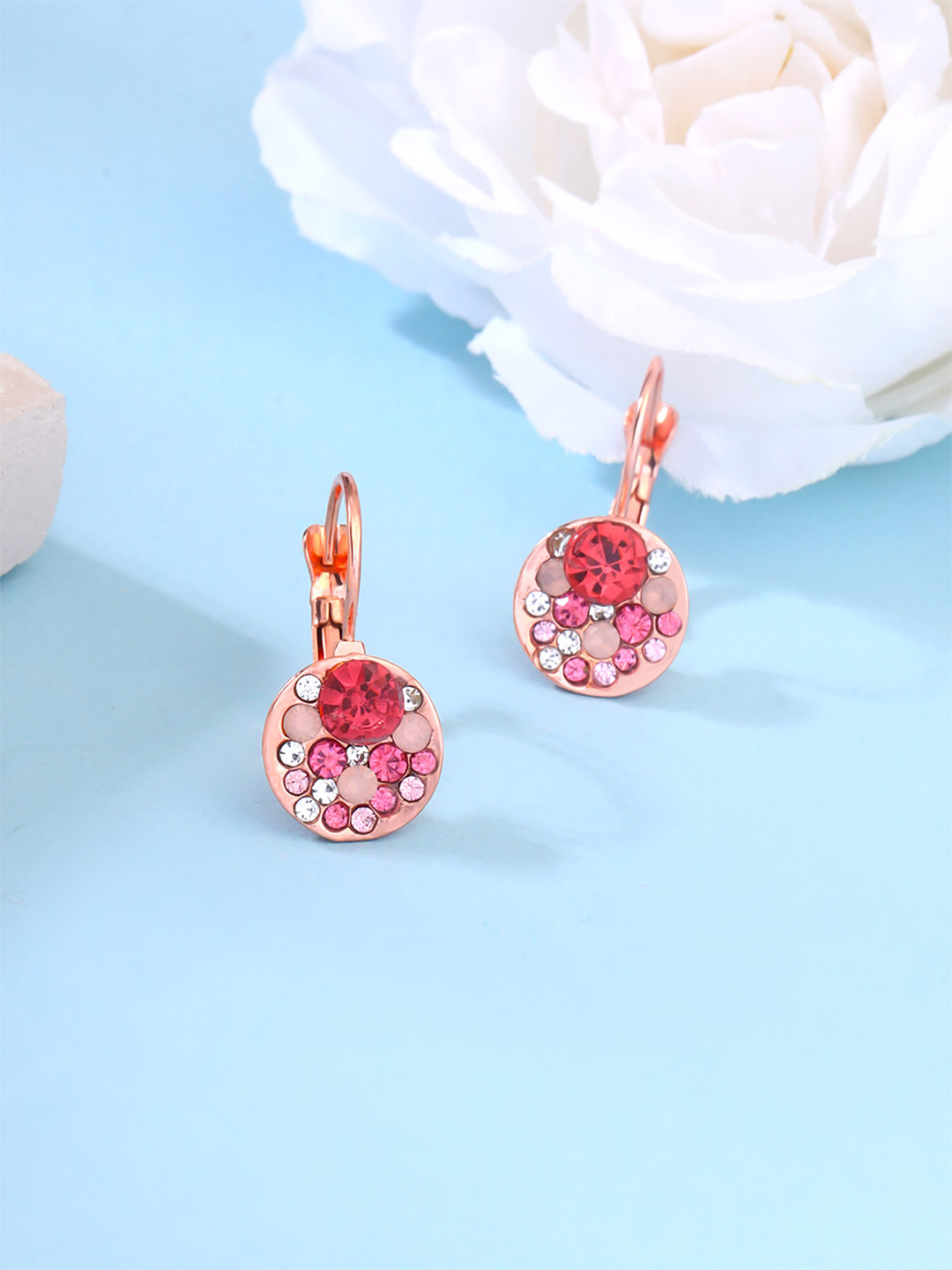 Yellow Chimes Rose Gold Plated Crystals Hoop Earrings