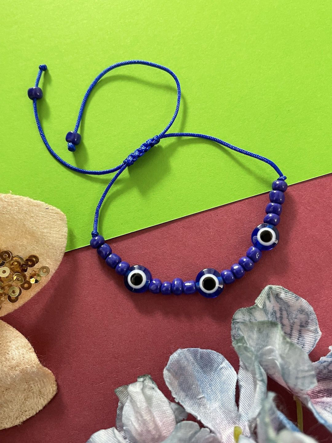 Digital Dress Room Evil Eye & Blue Beads Rakhi Bracelet