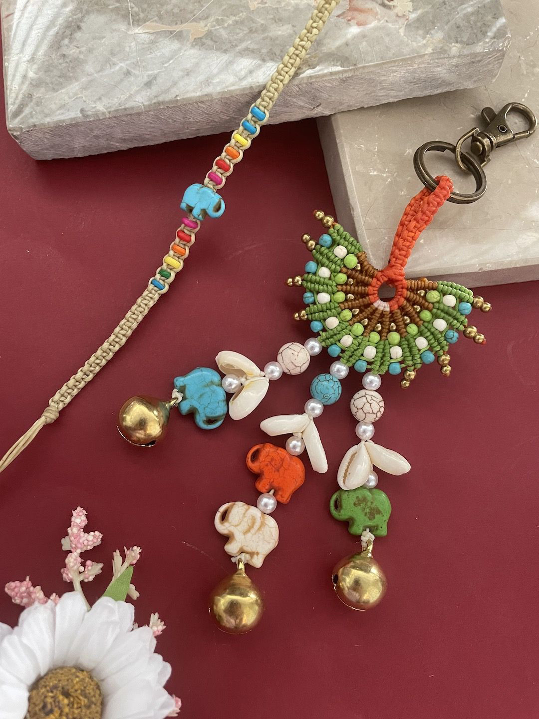 Digital Dress Room Set Of 2 Thread & Beaded Turtle & Elephant Rakhi