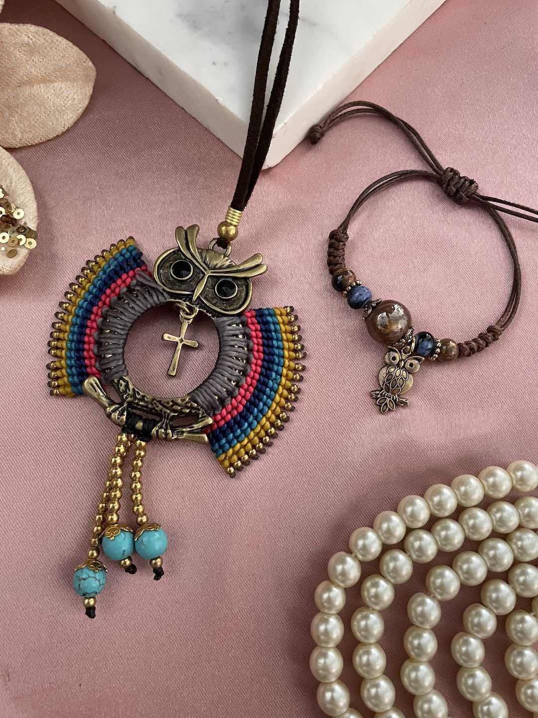 Digital Dress Room Set Of 2 Owl Beaded Lumba Thread Rakhis
