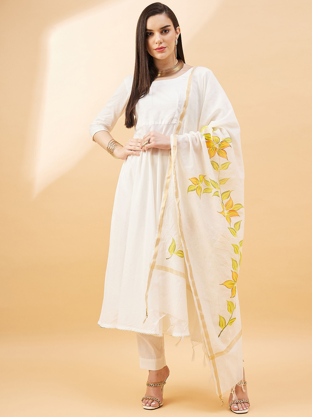 all about you Gotta Patti Pure Cotton Anarkali Kurta With Trousers & Dupatta