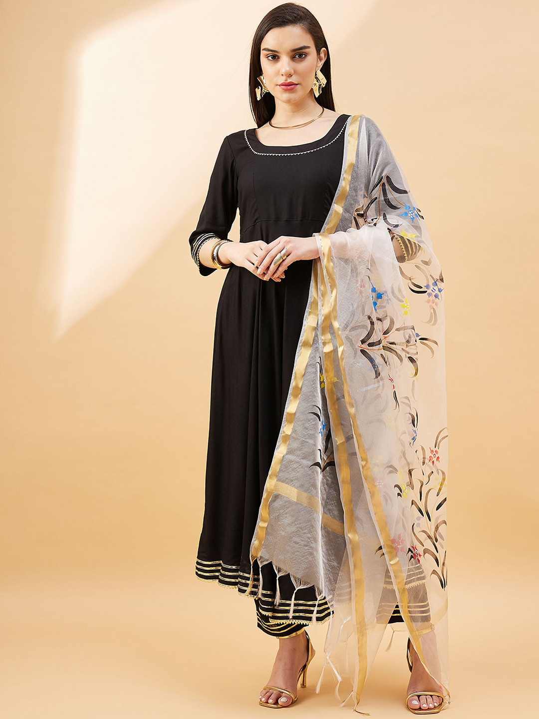 all about you Gotta Patti Pure Cotton Anarkali Kurta With Trousers & Dupatta