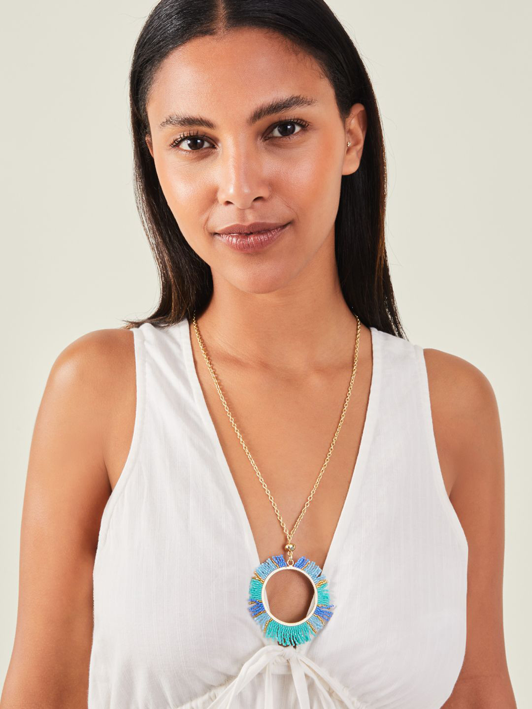 Accessorize Long Fan Circle Pendant Necklace