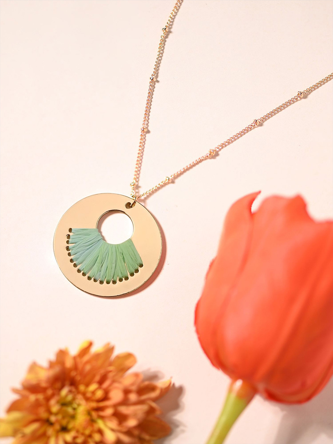 Accessorize Raffia Inlay Circle Necklace