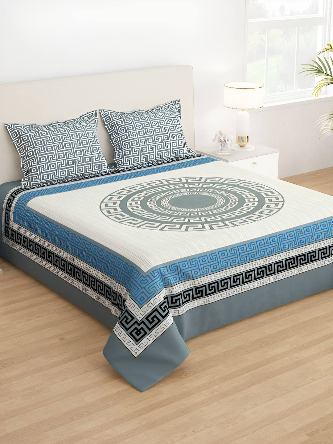 Story@home Arena Cream Ethnic Motifs Microfiber 210 TC Queen Fine Bedsheet with 2 Pillow Covers-89 x 98 inches