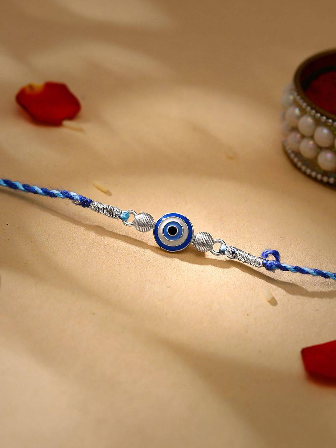GIVA 925 Silver Classic Evil Eye Rakhi With Roli Chawal