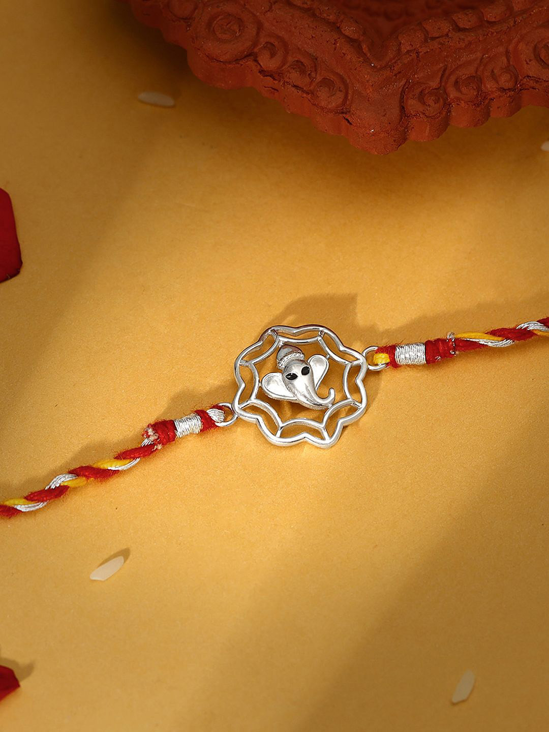 GIVA 925 Silver Shakti Ganapati Rakhi With Roli Chawal