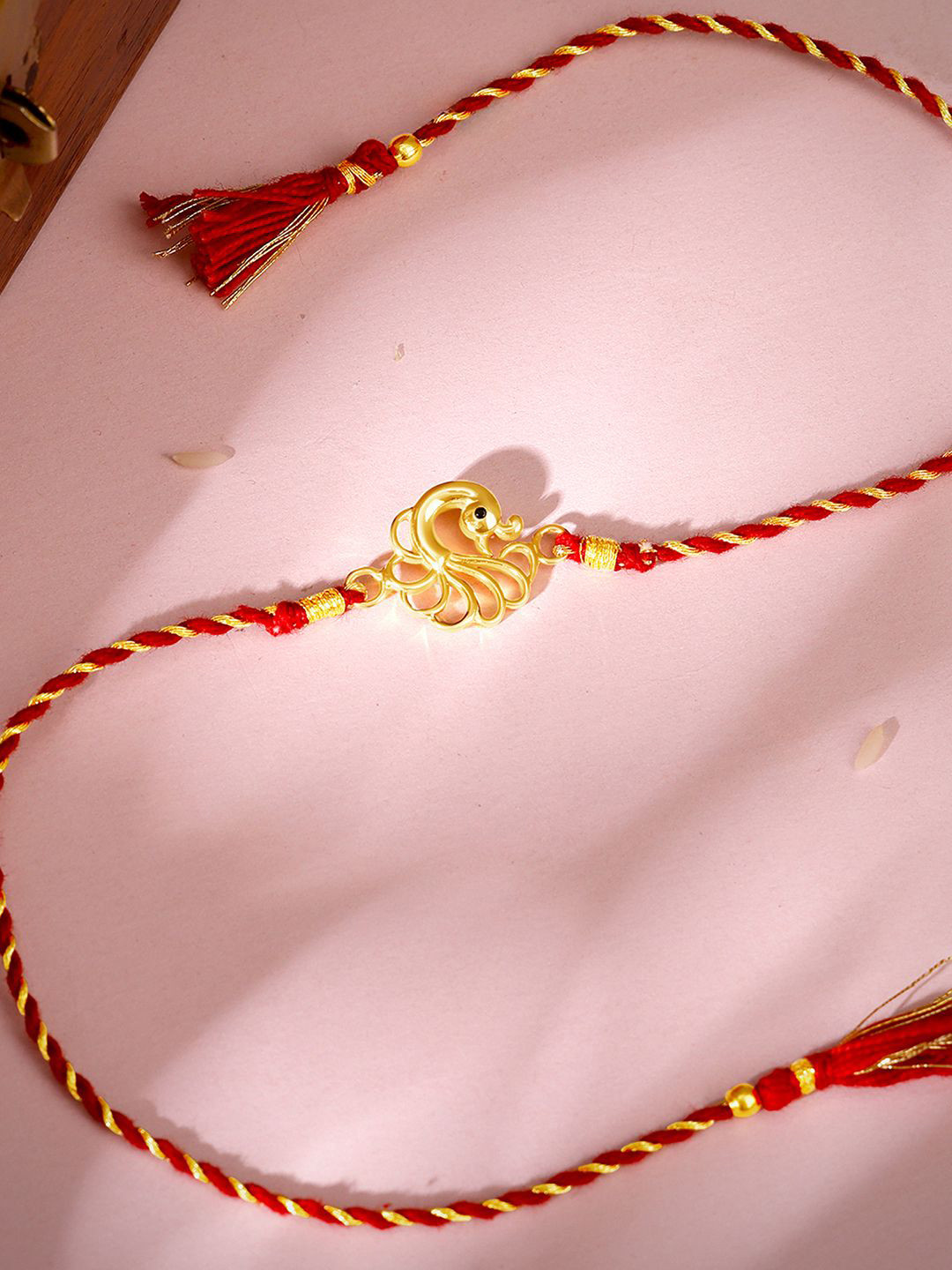 GIVA 925 Silver Gold-Plated Peacock Rakhi With Roli Chawal