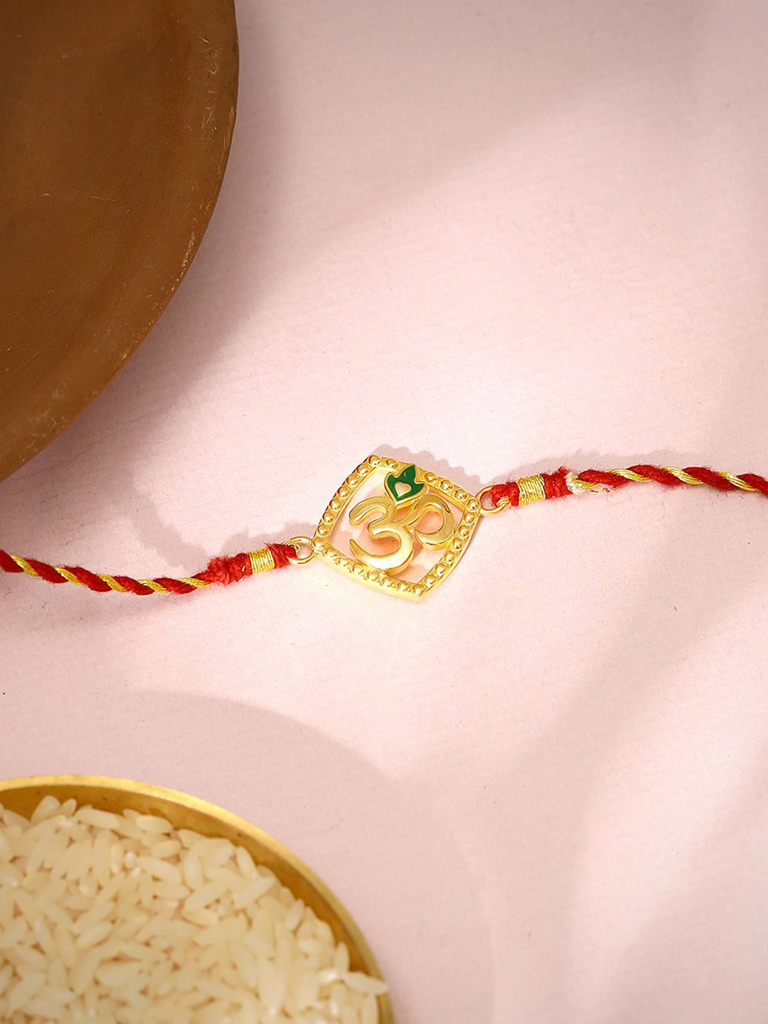 GIVA 925 Silver Gold Plated Omkara Rakhi With Roli Chawal