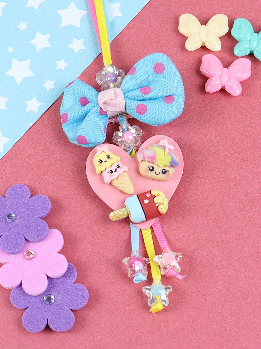 Asthetika Polka Dot Bow Charm Lumba Rakhi With Roli Chawal