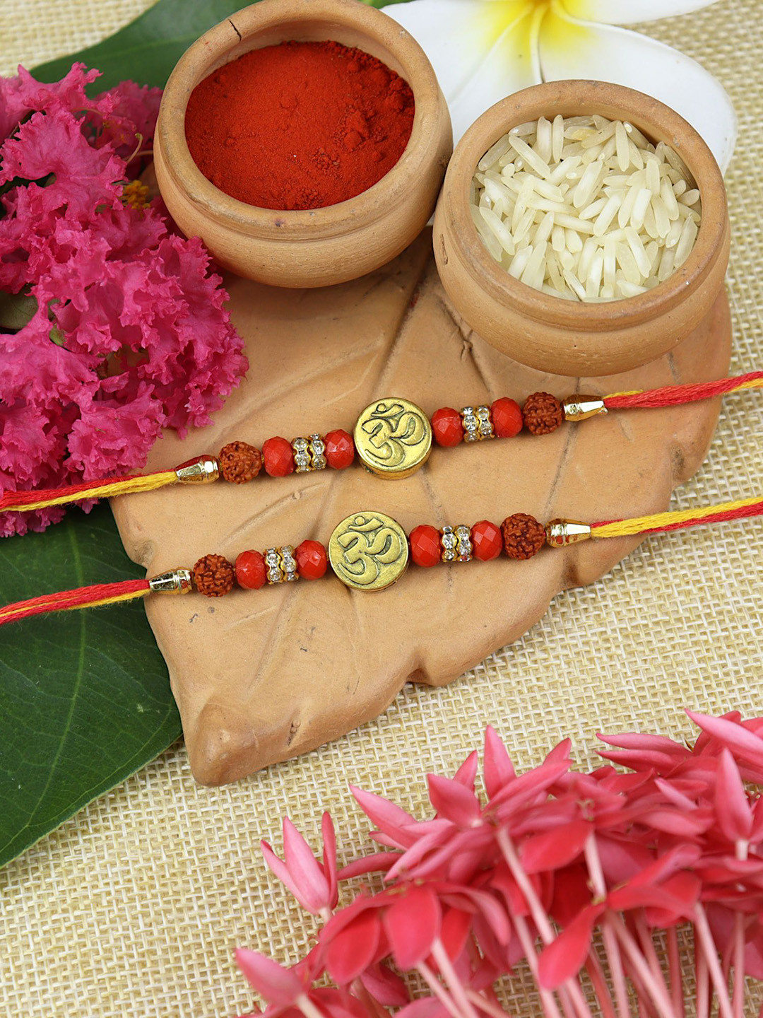 Asthetika Set of 2 Beaded Rakhis with Roli Chawal