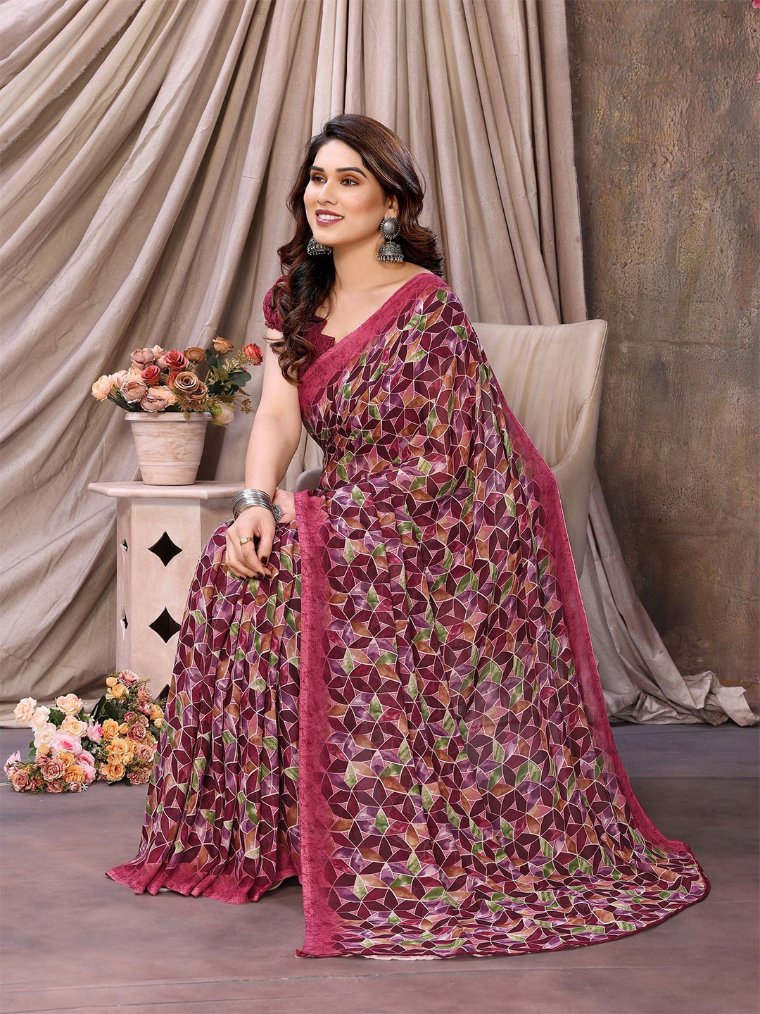 Ambuja International Printed Geometric Saree