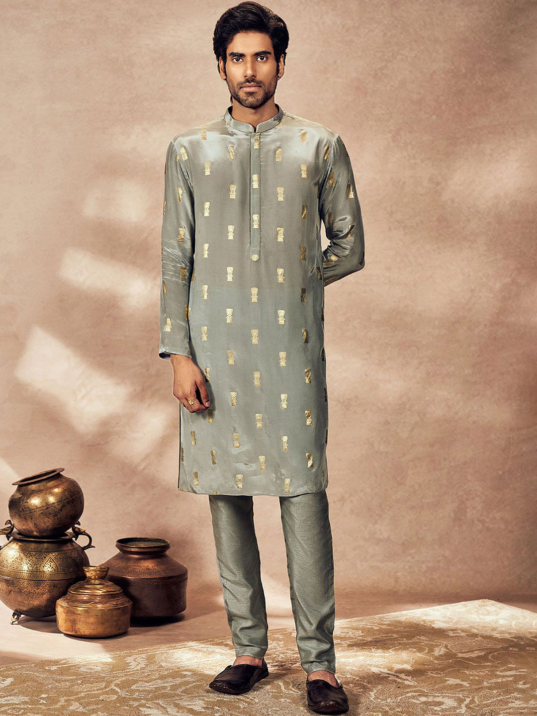 Masaba Woven Design Regular Silk Crepe Kurta with Trousers