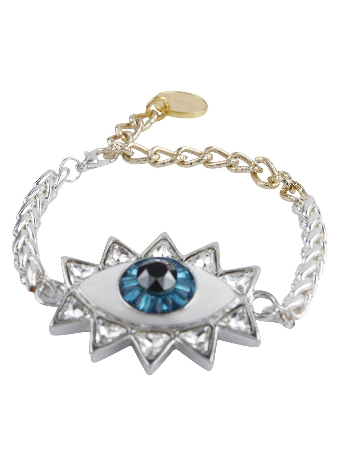 VALLIYAN BY NITYA Rhodium-Plated Stone Studded Evil Eye Link Bracelet