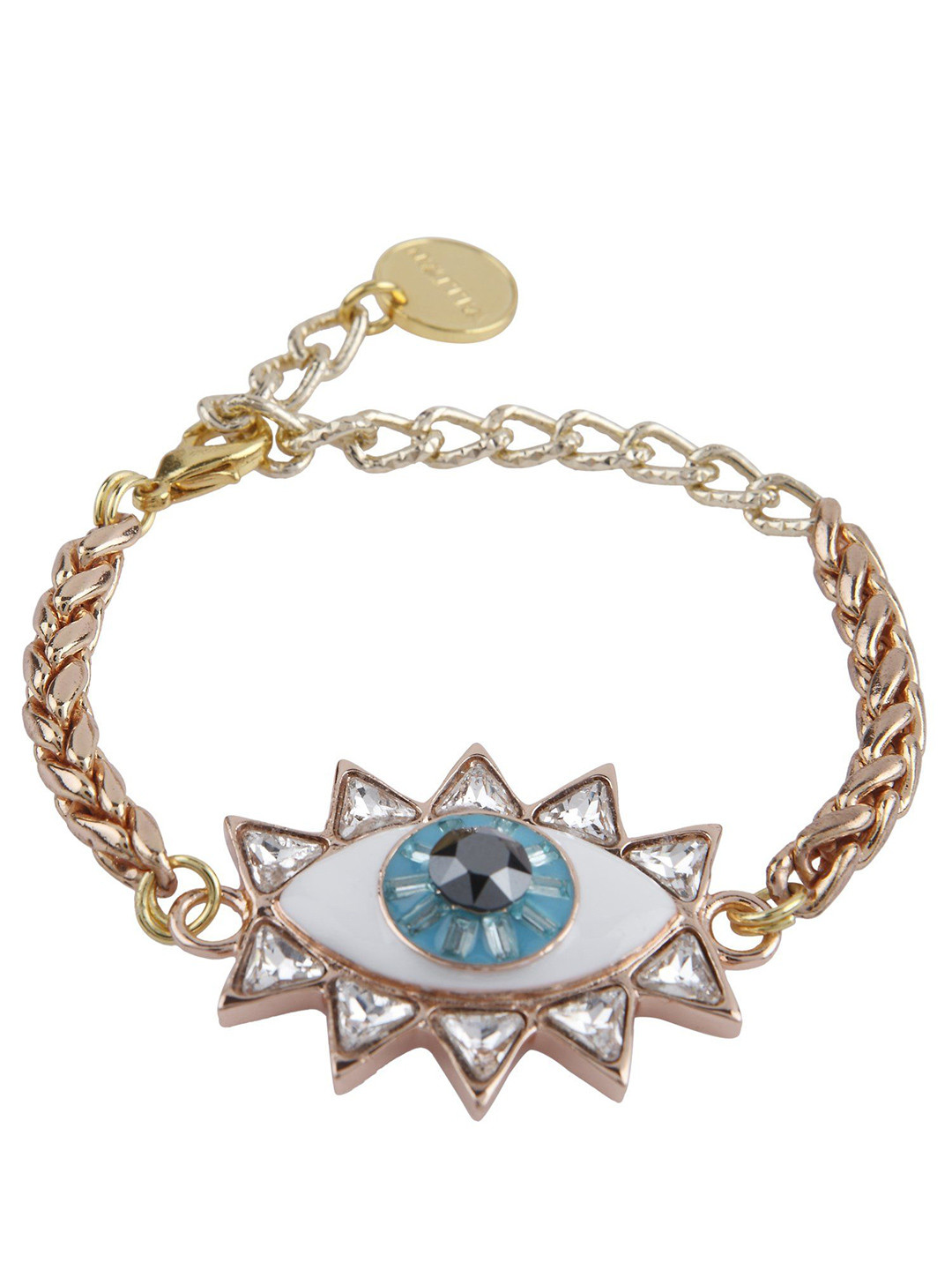 VALLIYAN BY NITYA Gold-Plated Stone Studded Evil Eye Link Bracelet