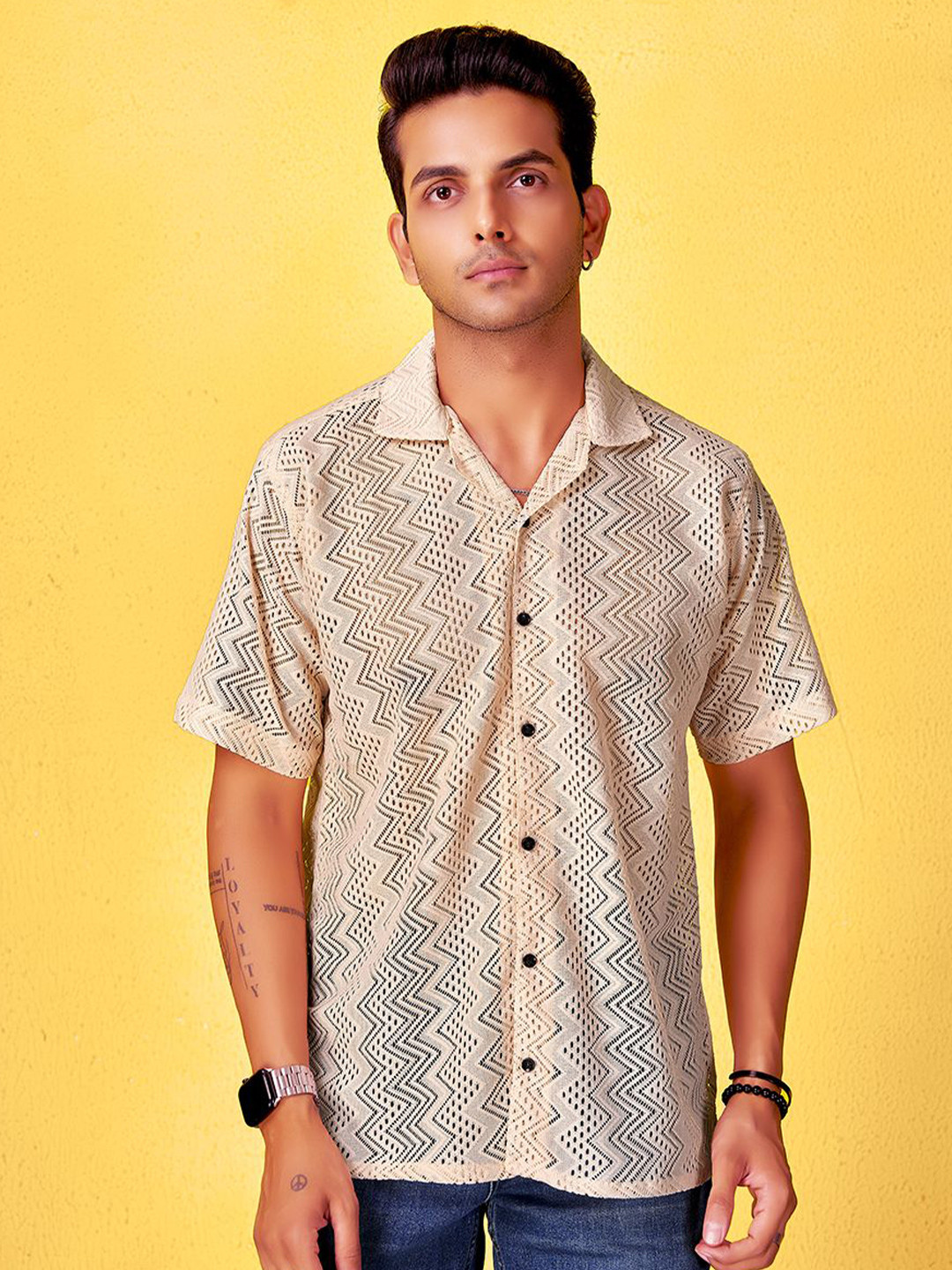 HARPITA Men Comfort Crochet Relaxed FitCasual Shirt