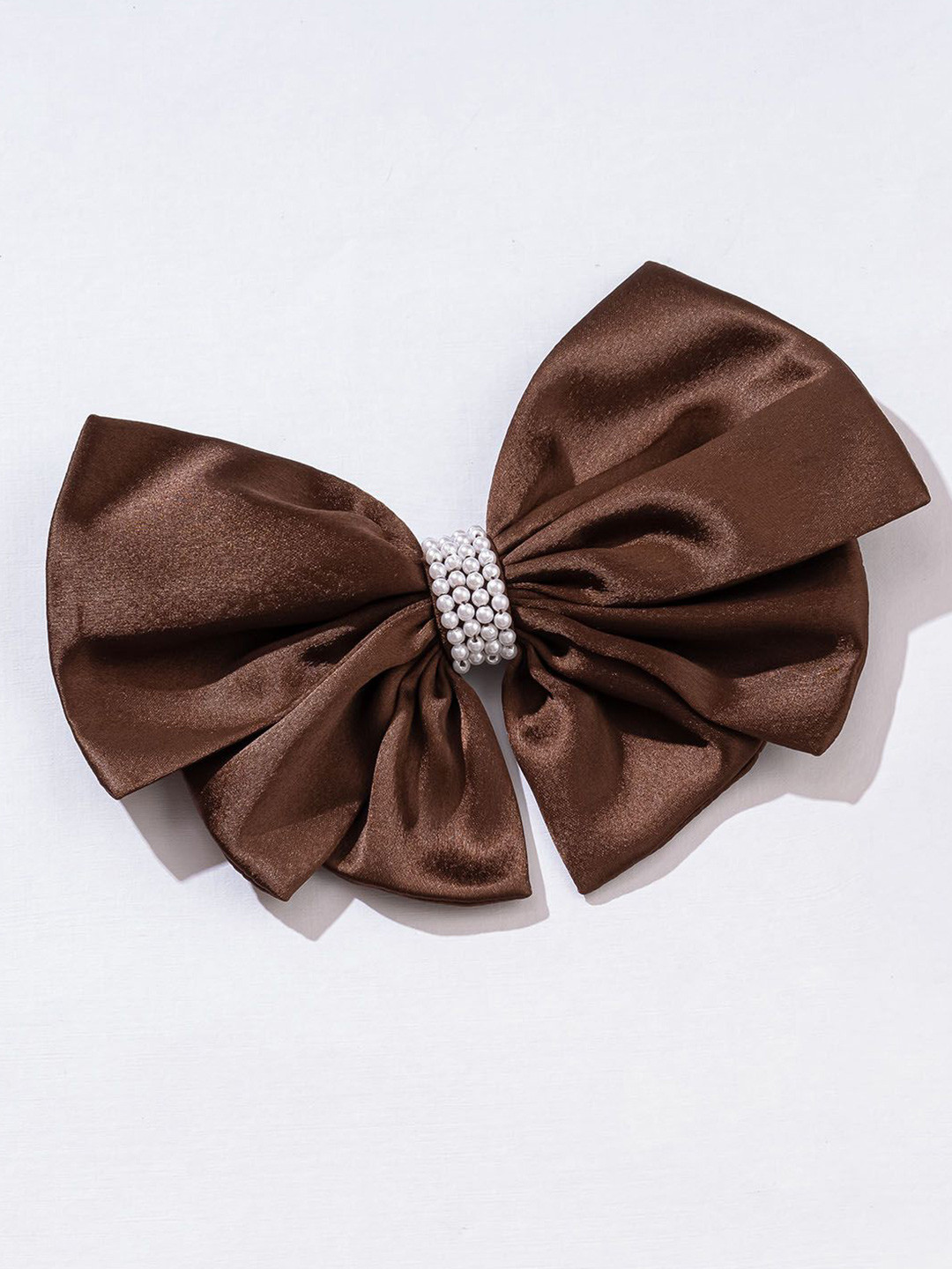 HAIR DRAMA CO. Women Pearl Embellished Satin Bow Knot Alligator Clip