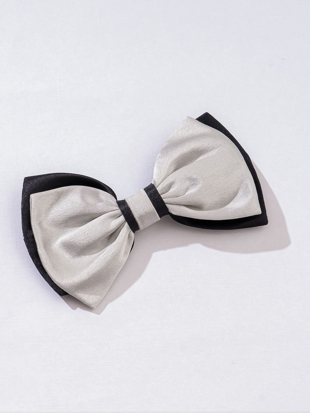 HAIR DRAMA CO. Women Black & Grey Dual Style Satin Hair Bow Alligator Clip