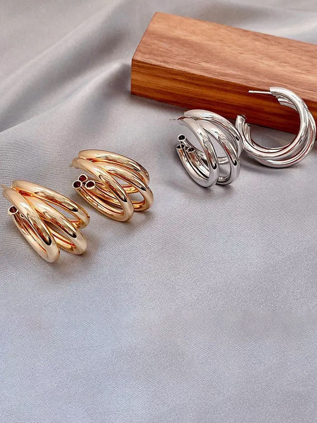 Jewels Galaxy Set of 2 Gold and Silver Plated Studs Earrings