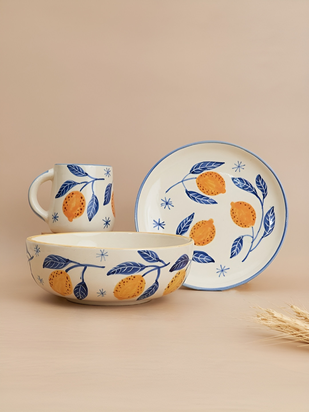 NURTURE INDIA White & Blue 3 Pieces Italian Lemon Summer Printed Set