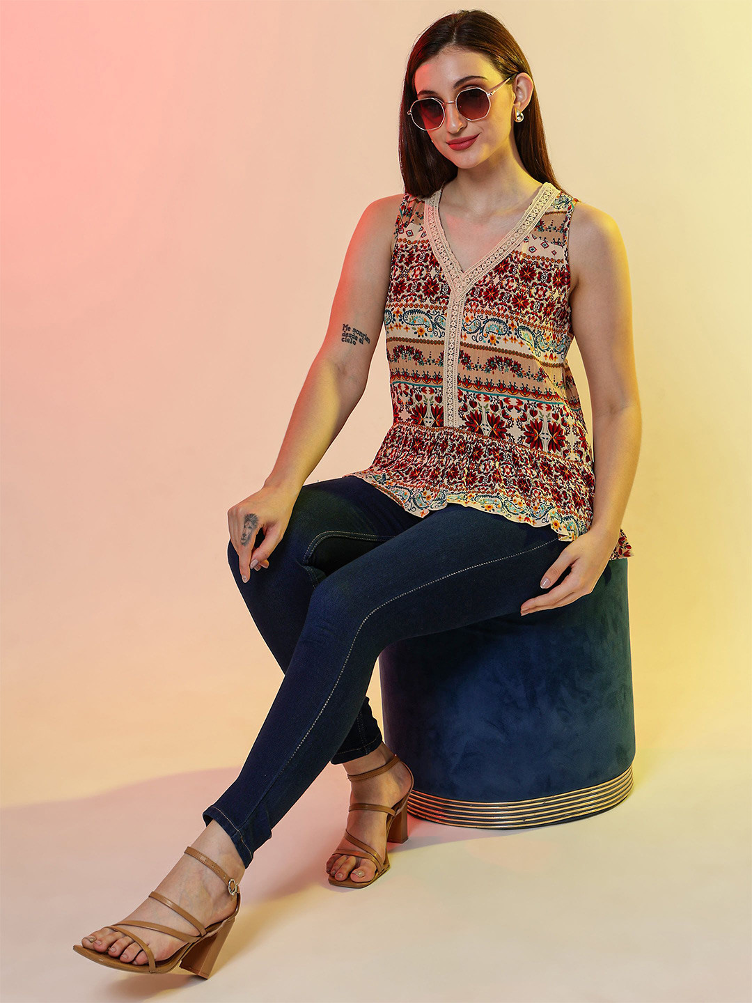 DEBONATELLA Print Crepe Top