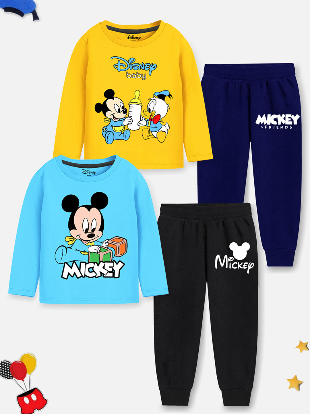 YK Disney Pack Of 2 Boys Mickey Mouse Printed T-shirt With Pyjamas