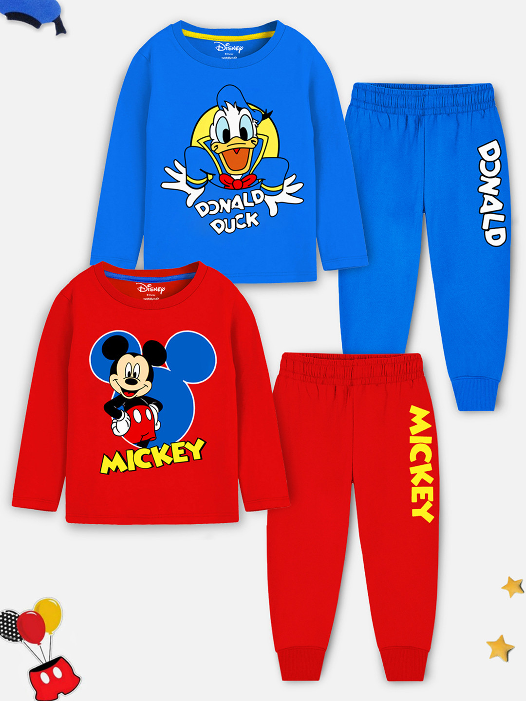 YK Disney Pack Of 2 Boys Mickey Mouse Printed T-shirt With Pyjamas