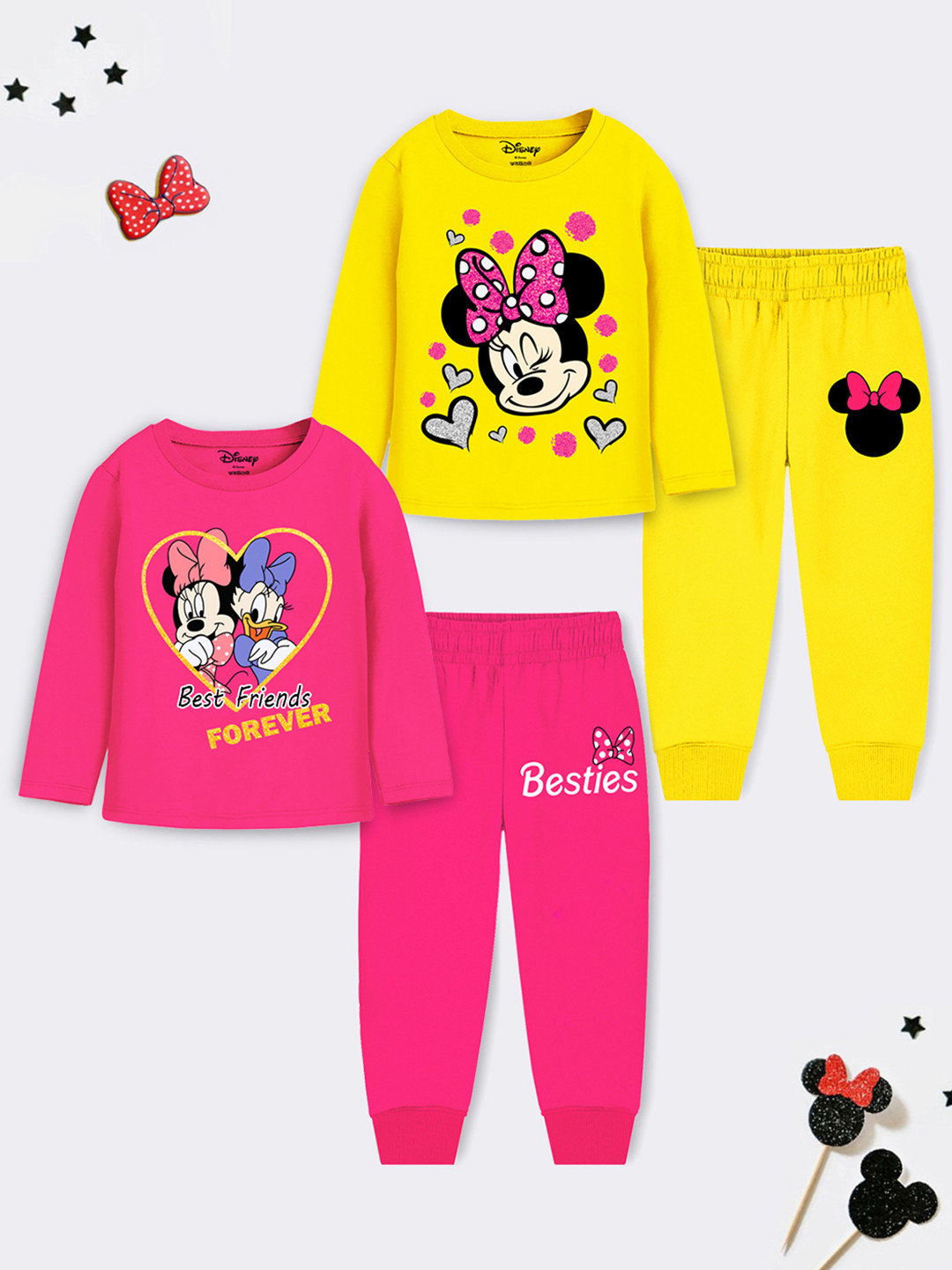 YK Disney Pack Of 2 Girls Minnie Mouse Printed T-shirt With Pyjamas