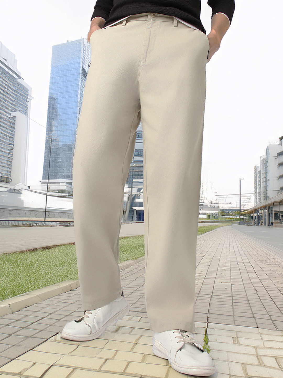 Urbano Fashion Men Solid Non Stretchable Loose Baggy Fit Chino Trousers