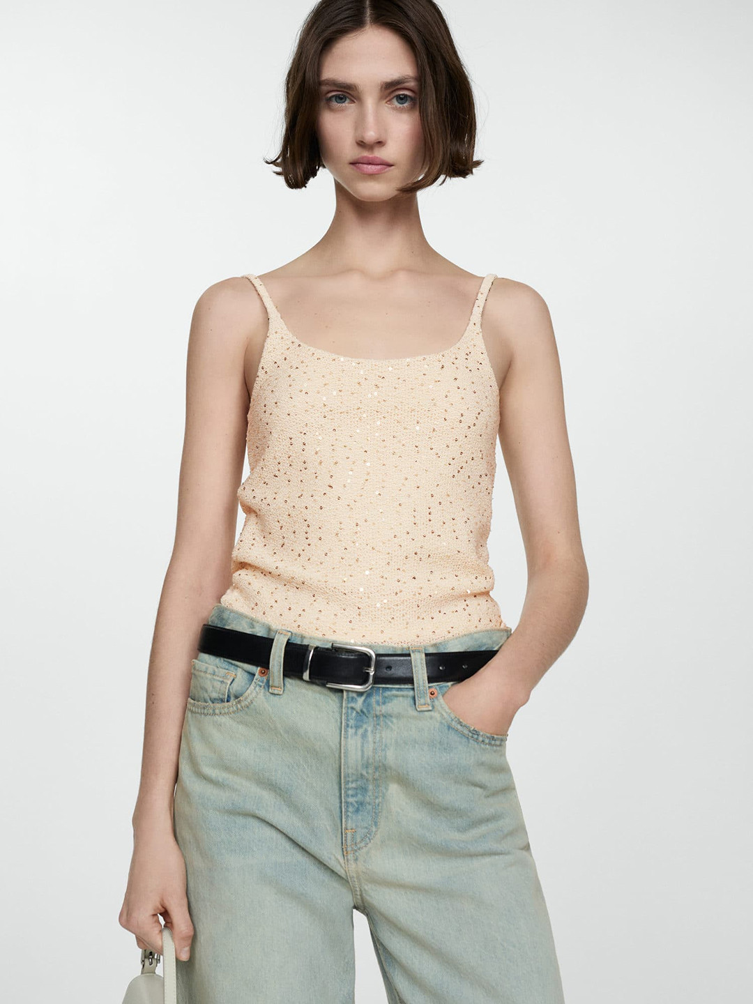 MANGO Sequin Embellished Shoulder Straps Top